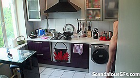 Sexy blonde teen in the kitchen on spycam