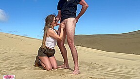Stunningly beautiful girl sucking stranger while stranded in desert